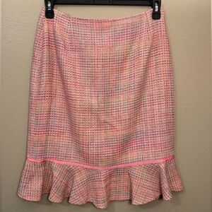 Maggy London Pink 100% Silk Tweed Pleated Hem Lined Skirt Size 10